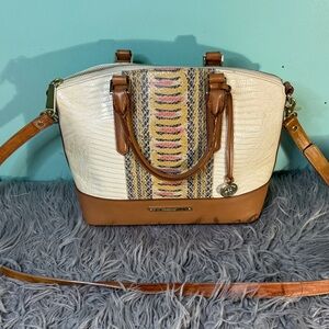 Brahmin Small Duxbury Cream and Tan Satchel Shoulder Bag